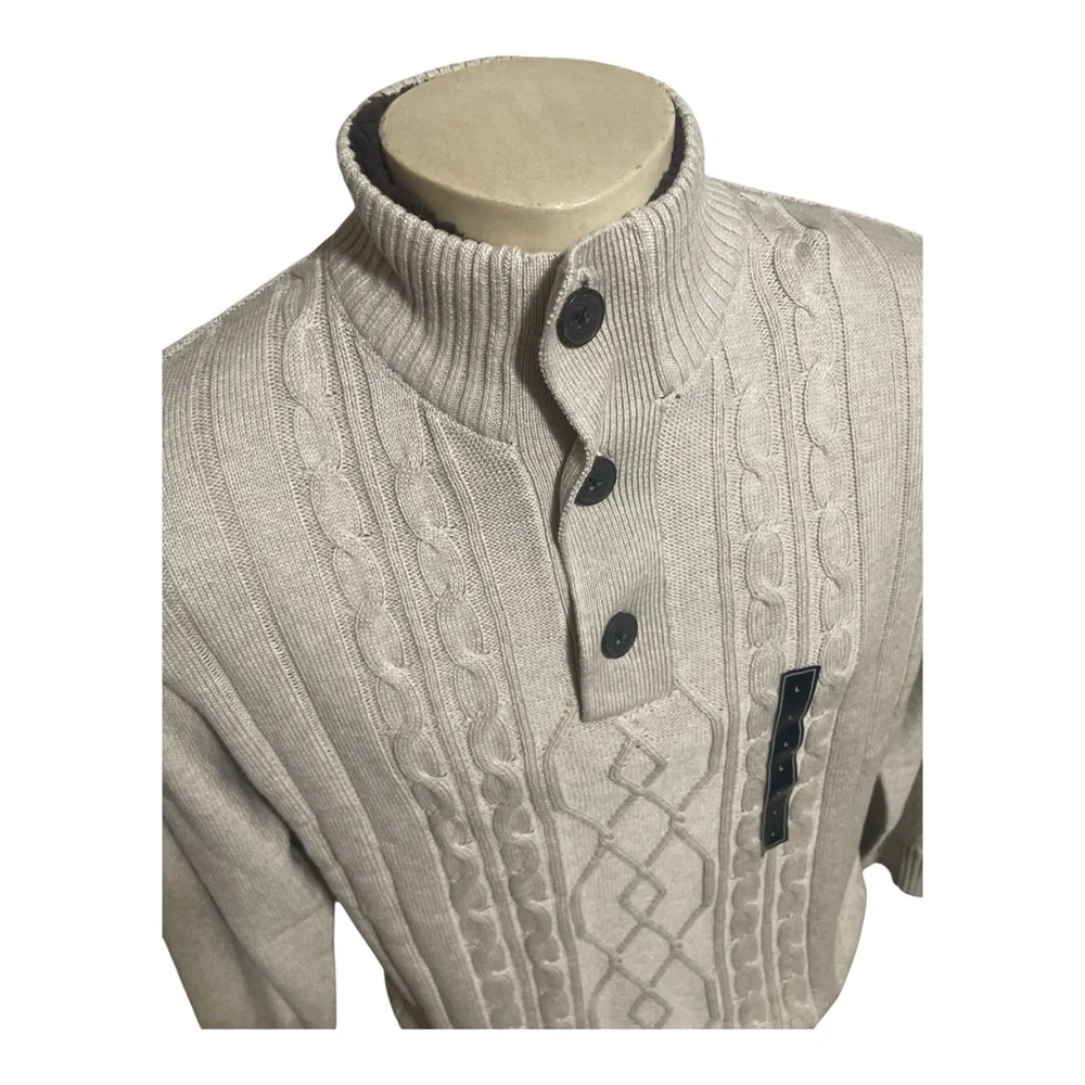 Tricots st Raphael Men's Oatmeal Heather Cable Knit Sweater Sz L
